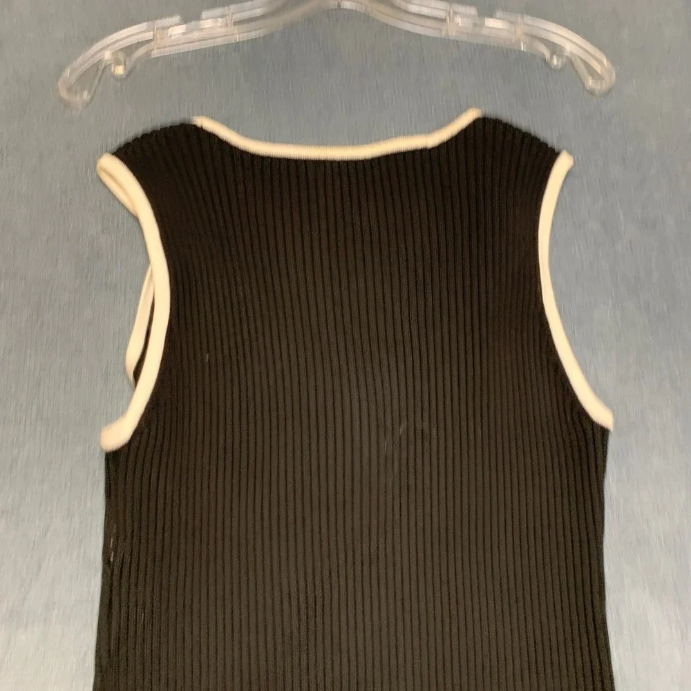 Belldini Knit Top Womens XL Black White Ribbed Sleeveless Outdoor Zip Front